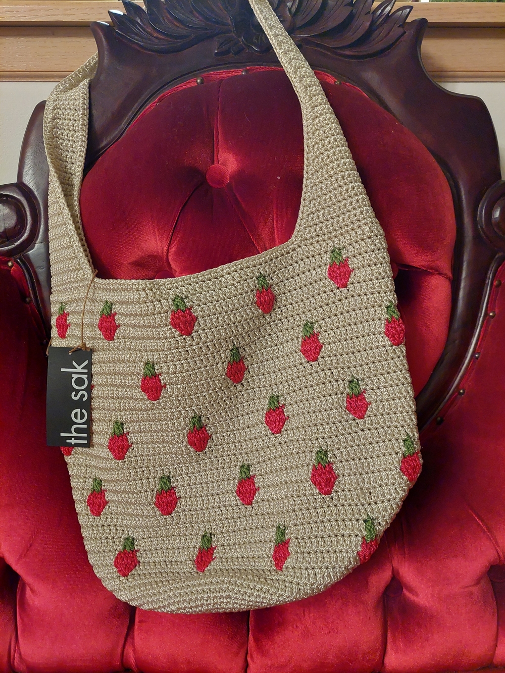 the sak Beige Crochet Strawberry Tote Bag - Picture 1 of 5